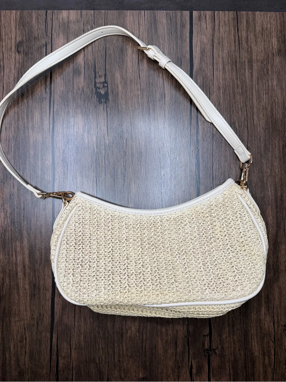 Woven Cream Shoulder Bag with Adjustable Strap